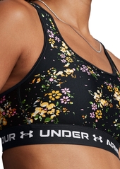 Under Armour Women's Printed Cross-Back Medium Impact Sports Bra - Black/floral/white