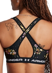 Under Armour Women's Printed Cross-Back Medium Impact Sports Bra - Black/floral/white