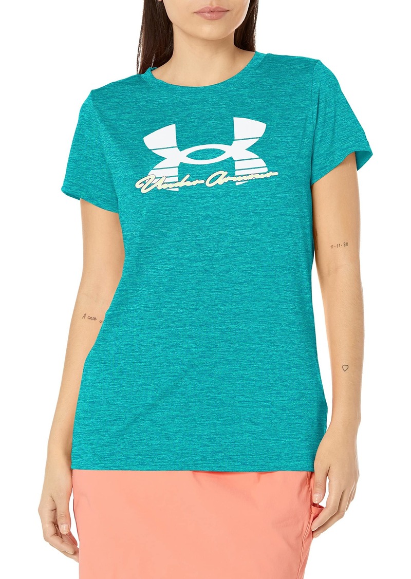 Under Armour Women's Tech Twist Script Short Sleeve T-Shirt (722) Coastal Teal/Birdie Green/Lime Surge