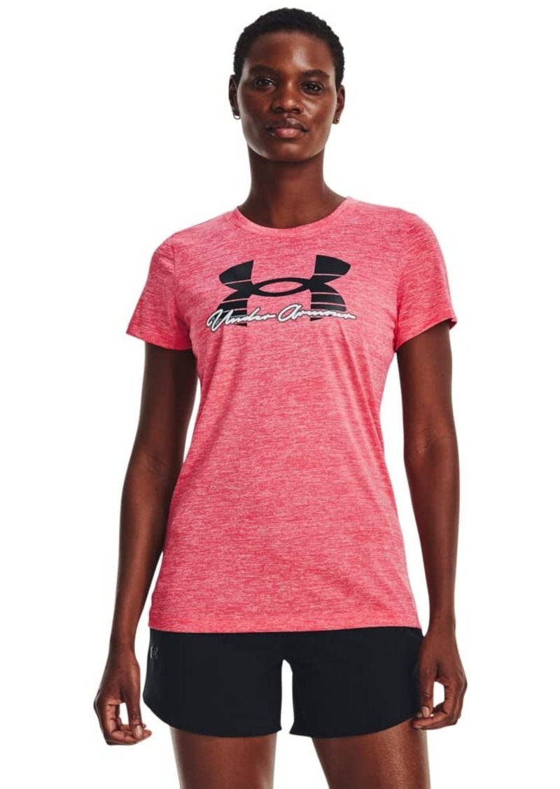 Under Armour Women's Tech Twist Script Short Sleeve T-Shirt (853) Perfection/Pink Shock/Black