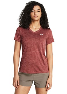 Under Armour Womens Tech Twist Short Sleeve V Neck (611) Sedona Red/Canyon Pink/White