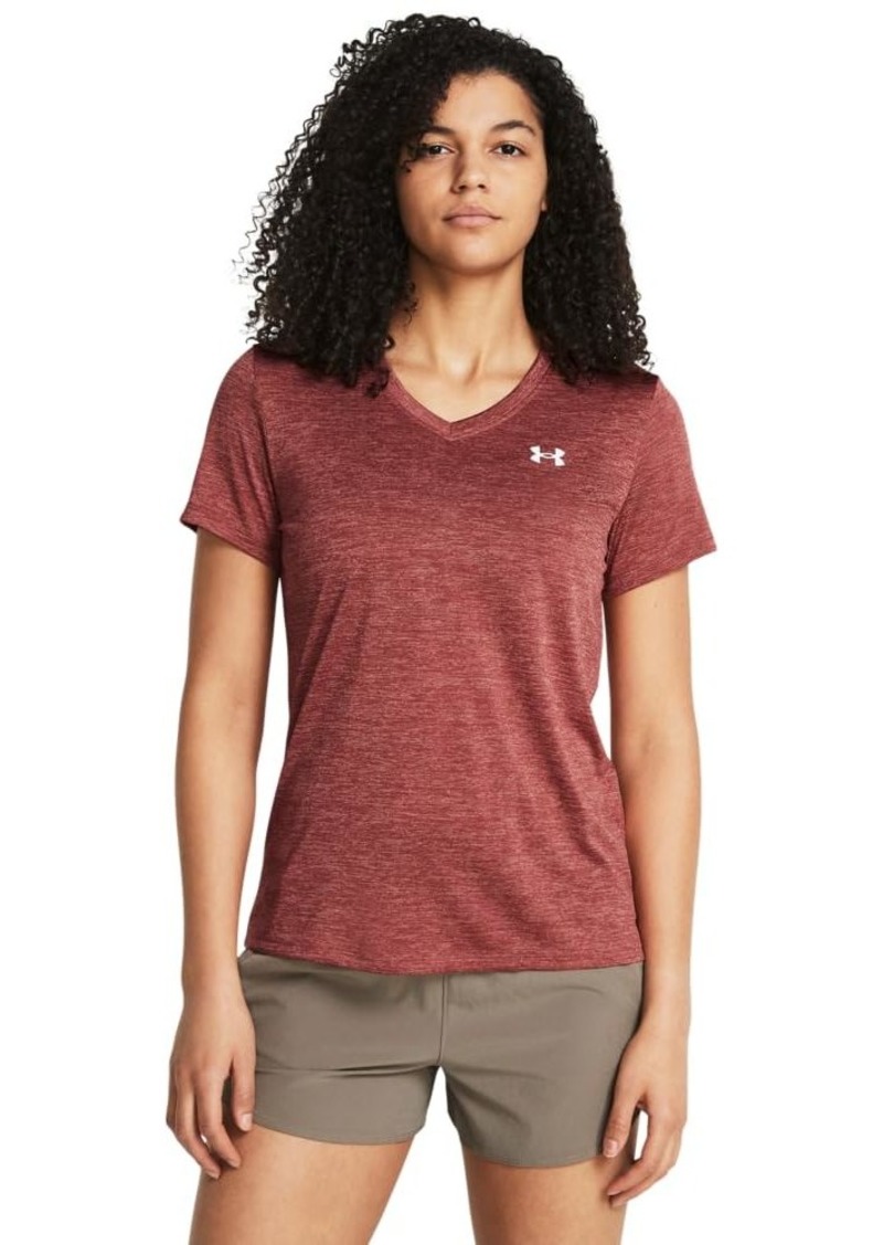 Under Armour Womens Tech Twist Short Sleeve V Neck (611) Sedona Red/Canyon Pink/White