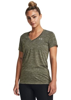 Under Armour Womens Tech V-Neck Twist Short-Sleeve T-Shirt (390) Marine OD Green/White/Metallic Silver
