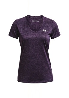 Under Armour Womens Tech V-Neck Twist Short-Sleeve T-Shirt (544) Tux Purple/Retro Purple/Metallic Silver
