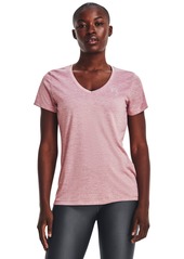 Under Armour Womens Tech V-Neck Twist Short-Sleeve T-Shirt (700) Pink Elixir/White/Metallic Silver