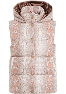 Unreal Fur - Quilted faux snake-effect leather hooded vest - Pink - XS