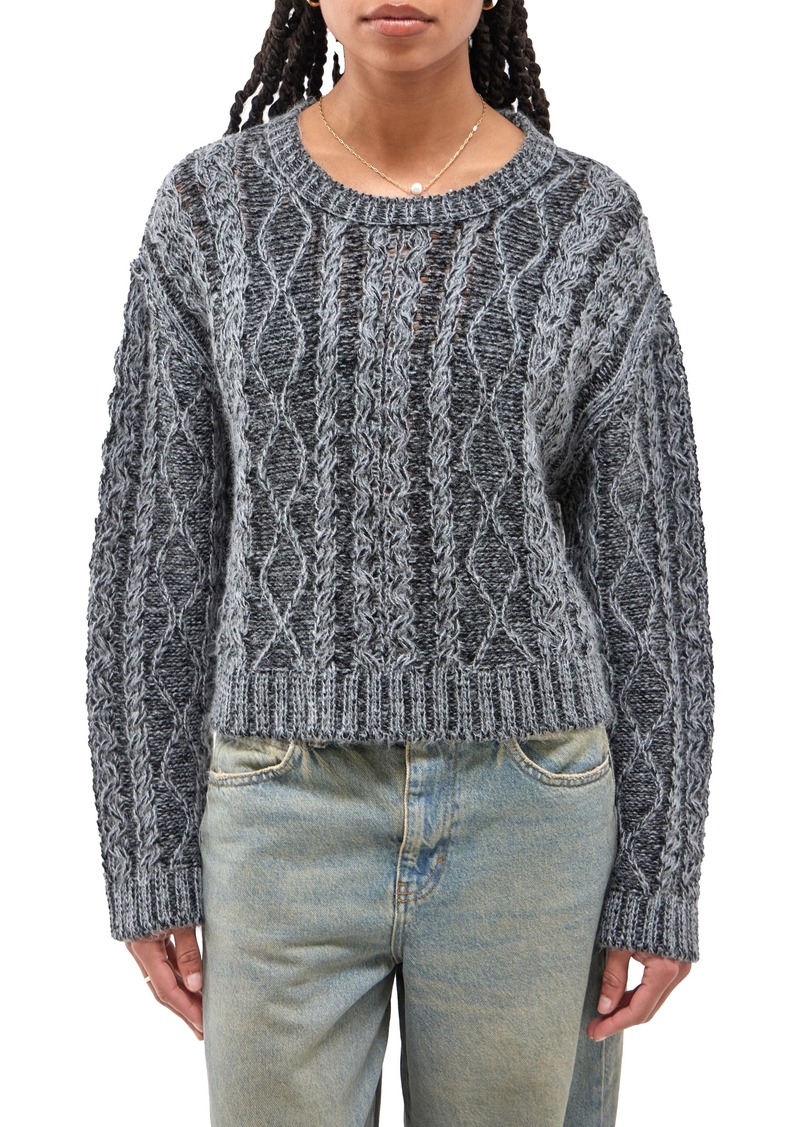 Urban Outfitters Exclusives BDG Urban Outfitters Acid Crop Cable Knit Sweater in Charcoal at Nordstrom Rack
