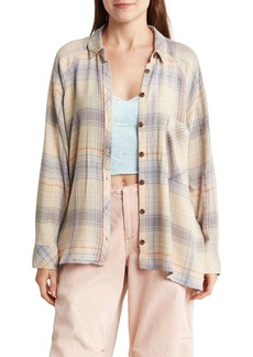 Urban Outfitters Exclusives BDG Urban Outfitters Brendan Plaid Long Sleeve Button-Up Tunic Shirt in Ecru at Nordstrom Rack