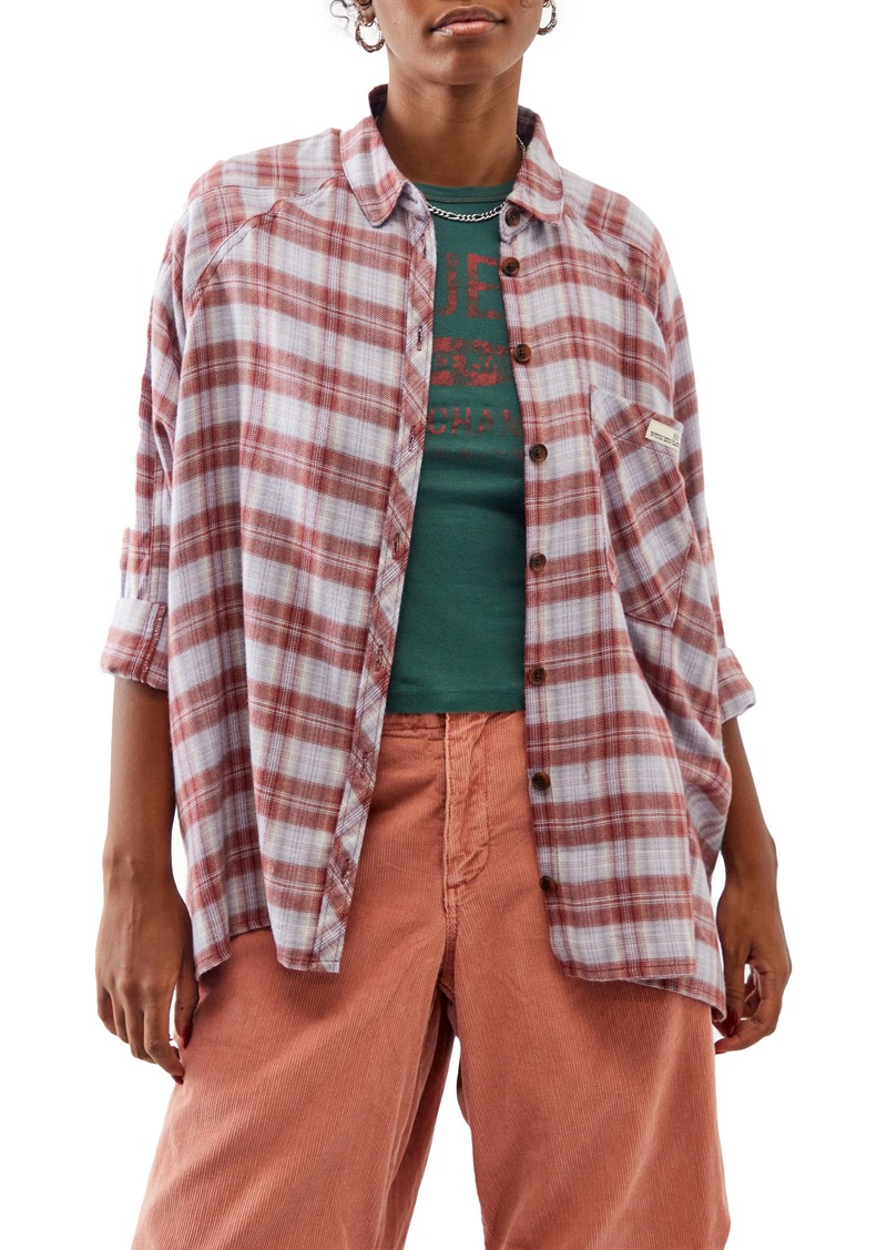 Urban Outfitters Exclusives BDG Urban Outfitters Brendon Plaid High-Low Flannel Button-Up shirt in Burgundy at Nordstrom Rack
