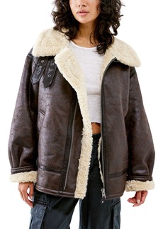 Urban Outfitters Exclusives BDG Urban Outfitters Faux Leather Longline Aviator Jacket in Chocolate at Nordstrom Rack