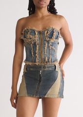 Urban Outfitters Exclusives BDG Urban Outfitters Frayed Edge Strapless Denim Corset in Vintage Denim at Nordstrom Rack