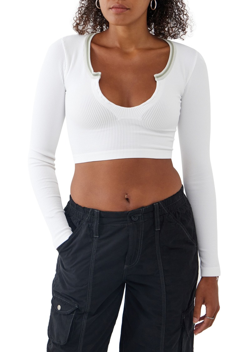 Urban Outfitters Exclusives BDG Urban Outfitters Going for Gold Long Sleeve Rib Crop Top in White at Nordstrom Rack