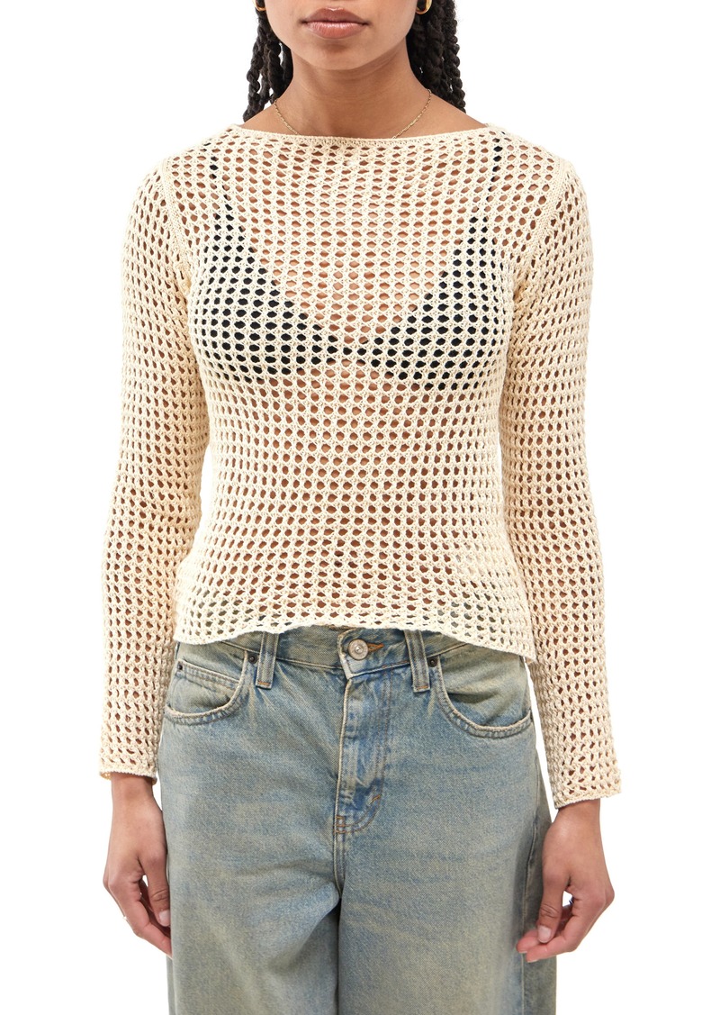 Urban Outfitters Exclusives BDG Urban Outfitters Lattice Open Stitch Cotton Sweater in Cream at Nordstrom Rack