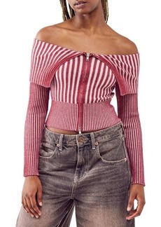 Urban Outfitters Exclusives BDG Urban Outfitters Off the Shoulder Rib Zip Cardigan