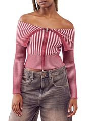 Urban Outfitters Exclusives BDG Urban Outfitters Off the Shoulder Rib Zip Cardigan in Wine at Nordstrom Rack