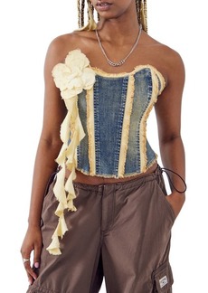 Urban Outfitters Exclusives BDG Urban Outfitters Rosette Ruffle Strapless Denim Corset Top