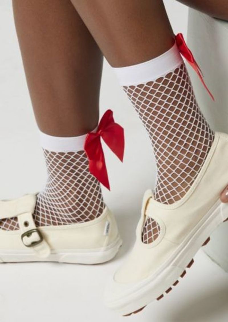 Urban Outfitters Exclusives Bow Mesh Ankle Sock in White, Women's at Urban Outfitters