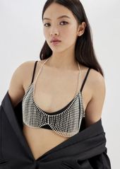 Urban Outfitters Exclusives Urban Outfitters Kira Rhinestone Bra Top in Silver, Women's at Urban Outfitters