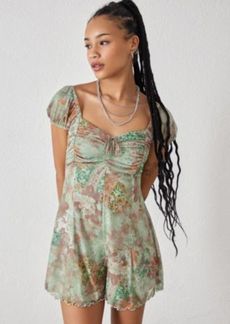 Urban Outfitters Exclusives Urban Outfitters UO Erika Mesh Romper in Green at Urban Outfitters