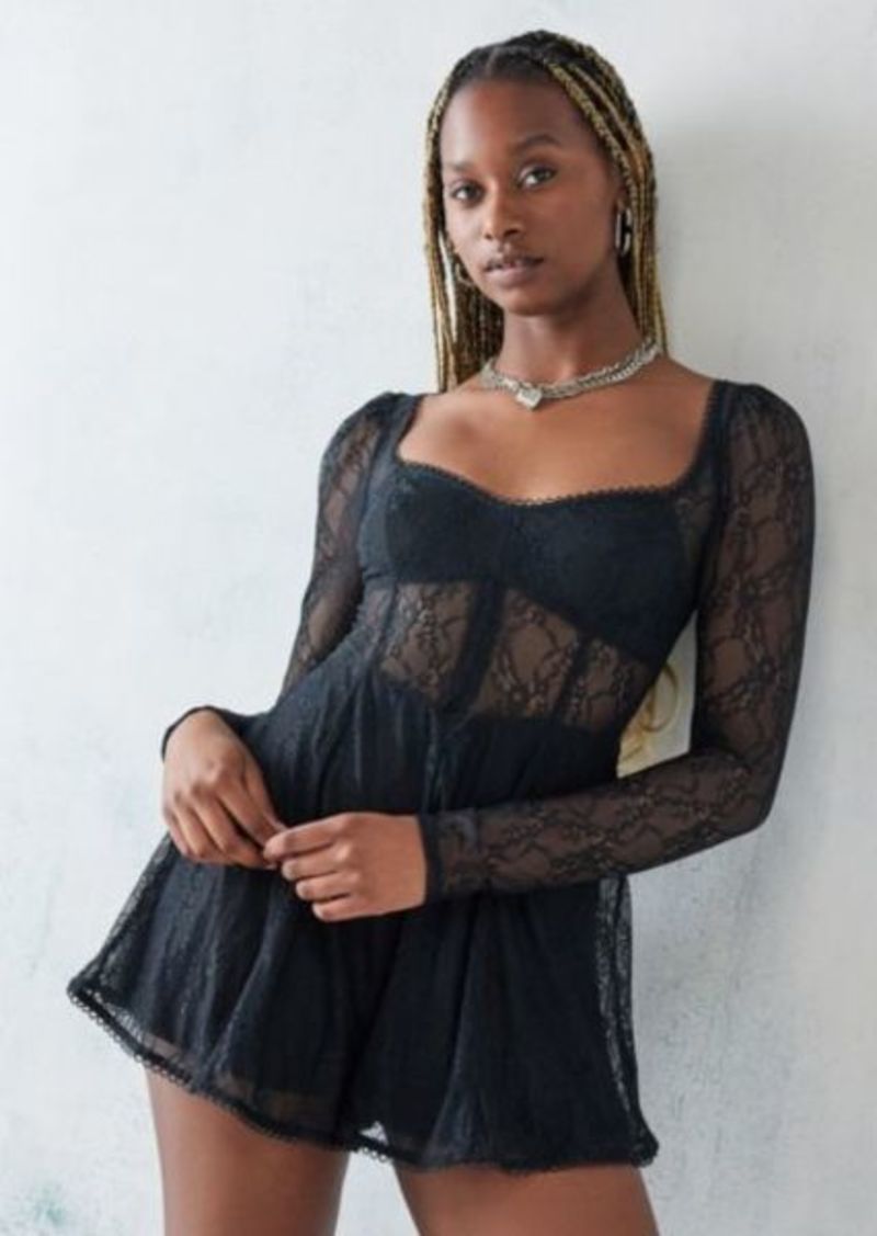 Urban Outfitters Exclusives Urban Outfitters UO Leah Lace Romper in Black, Women's at Urban Outfitters