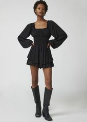 Urban Outfitters Exclusives Urban Outfitters UO Clip Dot Smocked Long Sleeve Romper in Washed Black, Women's at Urban Outfitters