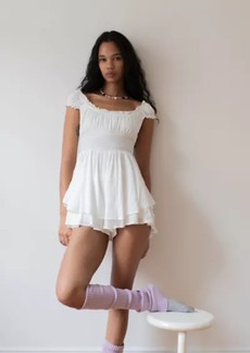Urban Outfitters Exclusives Urban Outfitters UO Rosie Smocked Tiered Ruffle Romper in White at Urban Outfitters