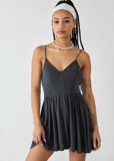 Urban Outfitters Exclusives Urban Outfitters UO Vanessa Cupro Romper in Black at Urban Outfitters