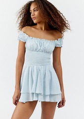 Urban Outfitters Exclusives Urban Outfitters UO Rosie Smocked Tiered Ruffle Romper in White at Urban Outfitters