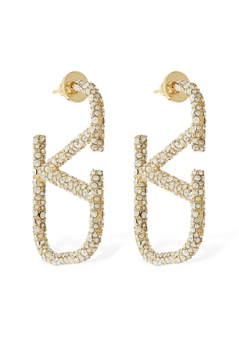 Valentino 4.5cm Crystal V Logo Earrings