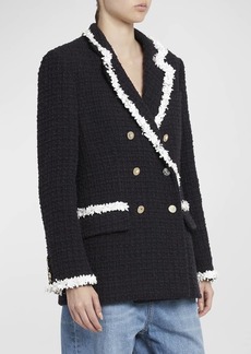 Valentino Beaded-Trim Double-Breasted Tweed Blazer Jacket