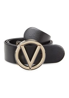 Valentino by Mario Valentino Embossed Leather Logo Belt