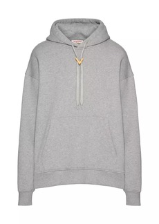Valentino Cotton Hooded Sweatshirt with Metallic V Detail