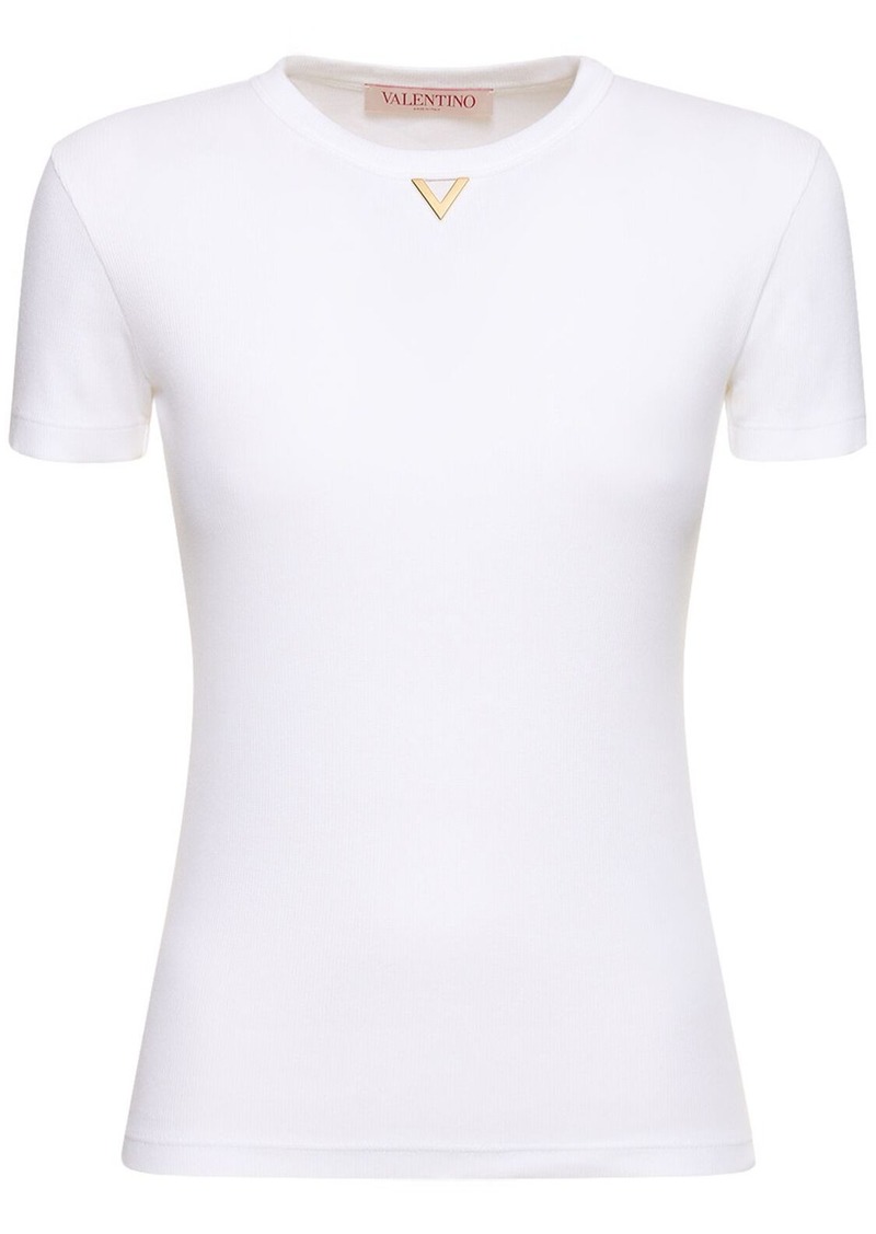 Valentino Cotton Rib Jersey Logo  T-shirt