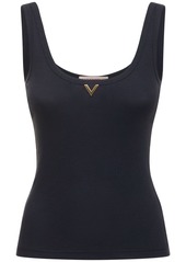 Valentino Cotton Ribbed Jersey Logo Tank Top