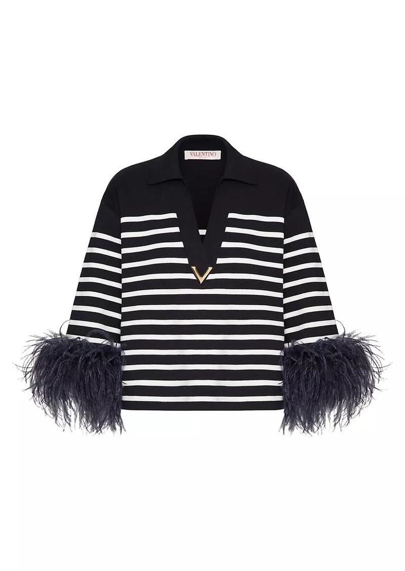 Valentino Cotton Sweater with Feathers