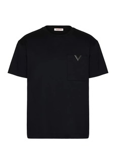 Valentino Cotton T-Shirt with Metallic V Detail