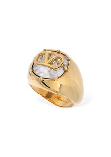 Valentino Crystal V Logo Light Thick Ring