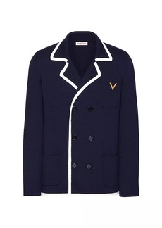 Valentino Double Breasted Wool Jacket With Metallic V Detail