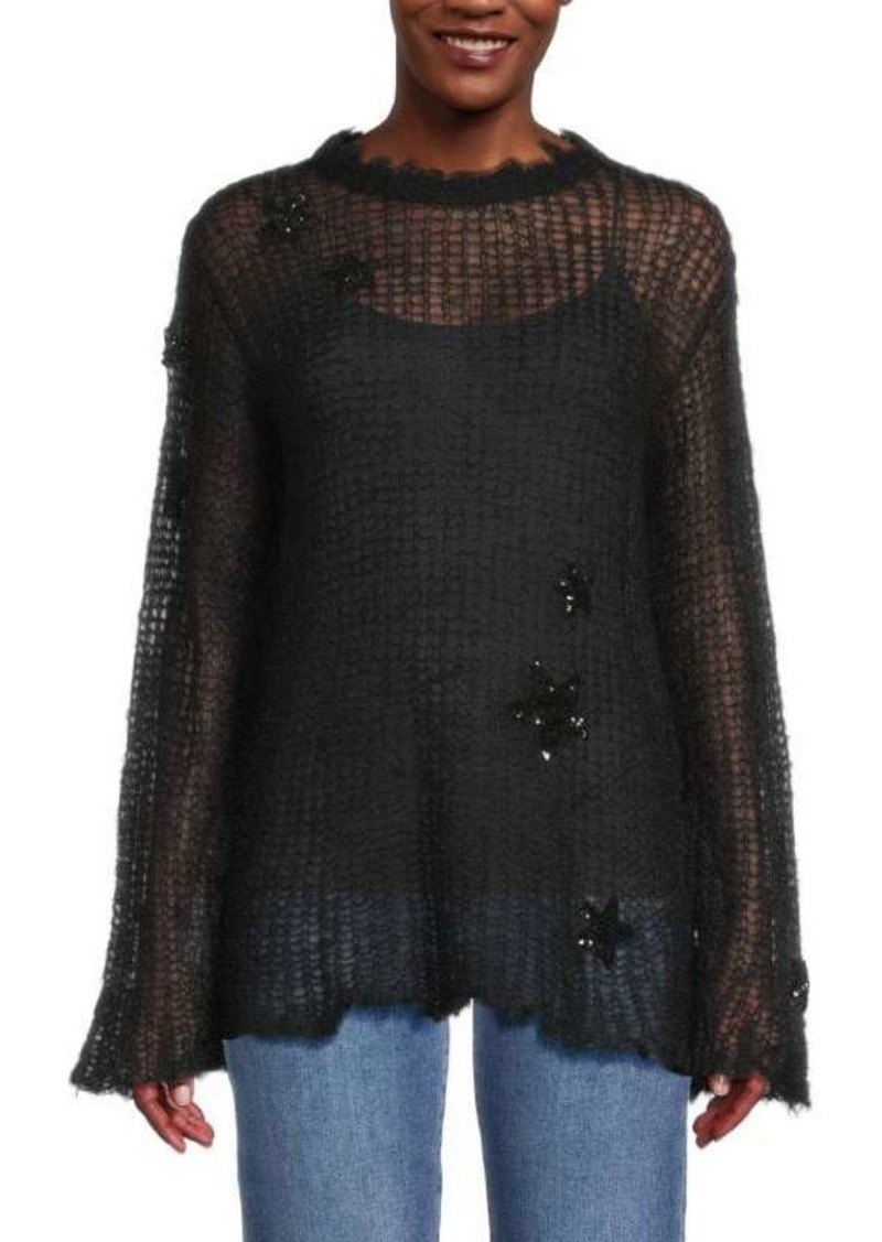 Valentino Embellished Open-Knit Mohair-Blend Sweater