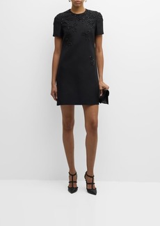 Valentino Embroidered Falling Bow Short-Sleeve Mini Dress