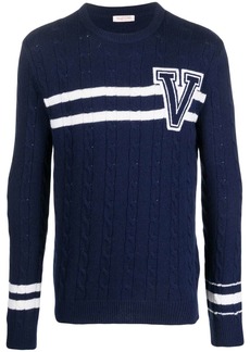 Valentino embroidered-logo striped wool jumper
