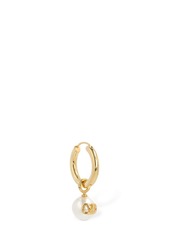 Valentino Faux Pearl & V Logo Mono Hoop Earring