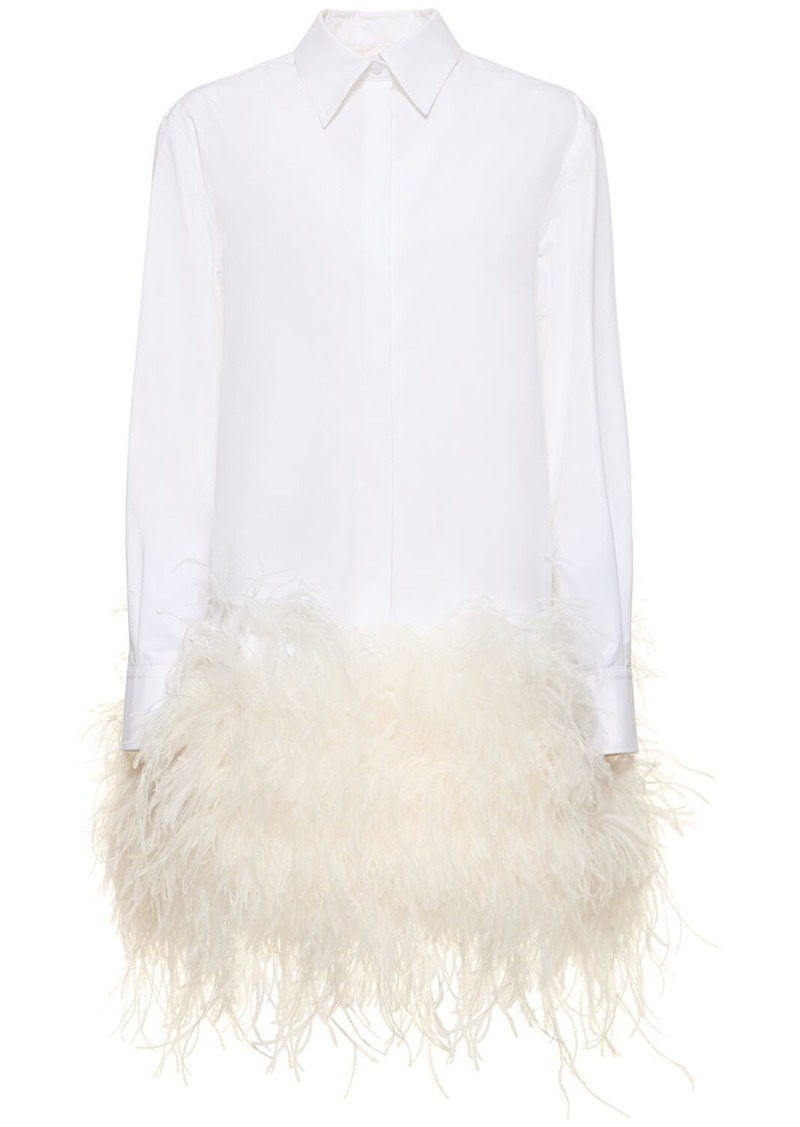 Valentino Feathered Cotton Poplin Mini Shirt Dress