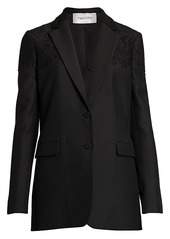 Valentino Heavy Crepe Lace-Appliqué Jacket