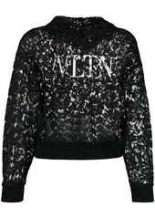 Valentino logo-print lace-panel hoodie