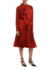 Valentino Long-Sleeve Over-Dyed Flower Button Blouse