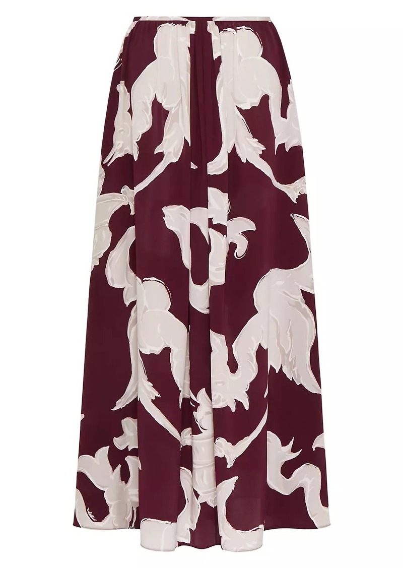 Valentino Metamorphos Gryphon Allover Crepe De Chine Midi Skirt