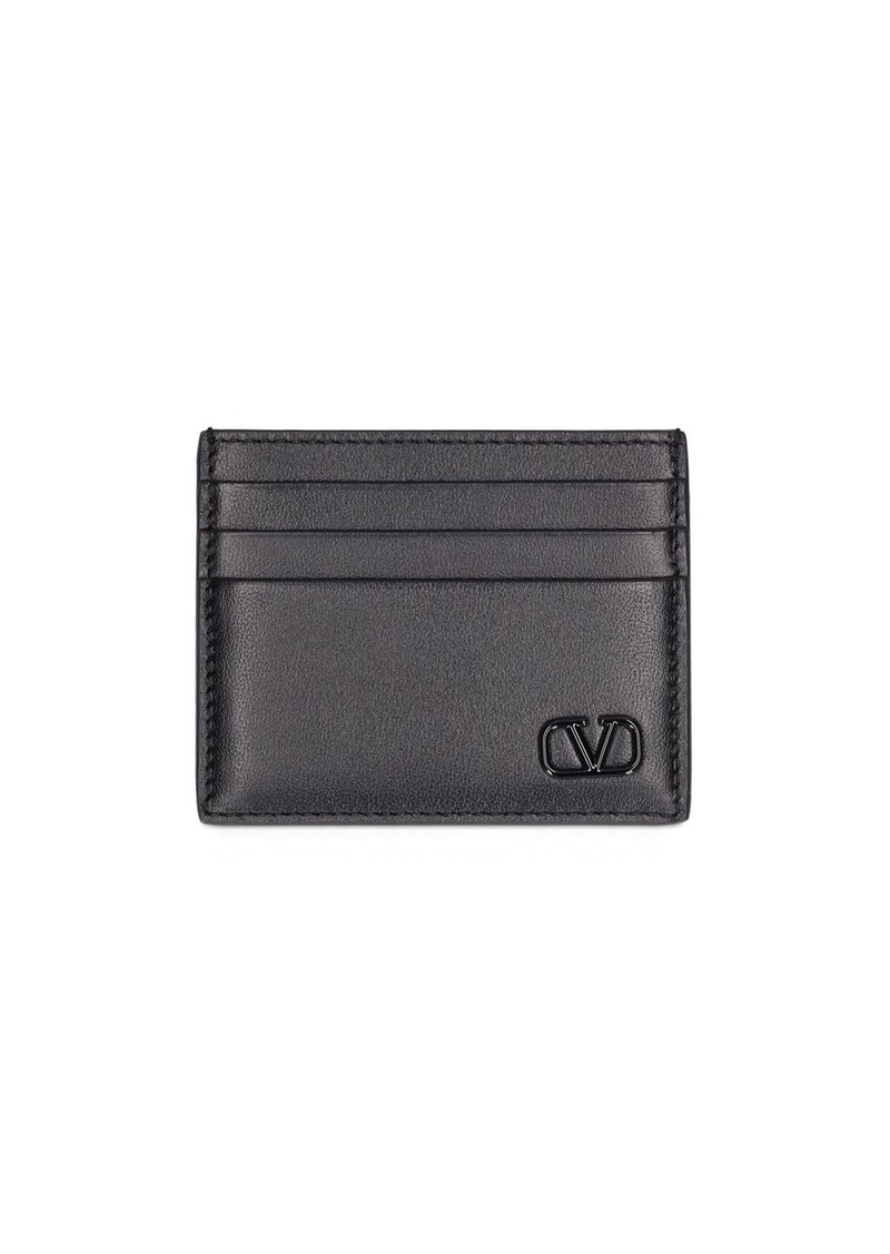Valentino Mini V Logo Leather Card Holder