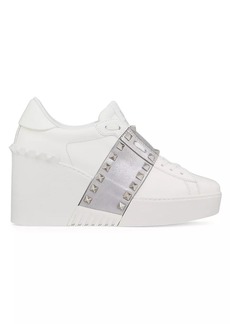 Valentino Open Disco Wedge Sneakers in Calfskin With Metallic Band and Matching Studs 85MM