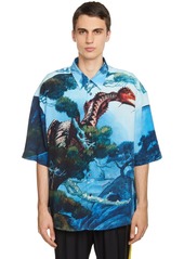 Valentino Oversize Dragon Garden Print Silk Shirt